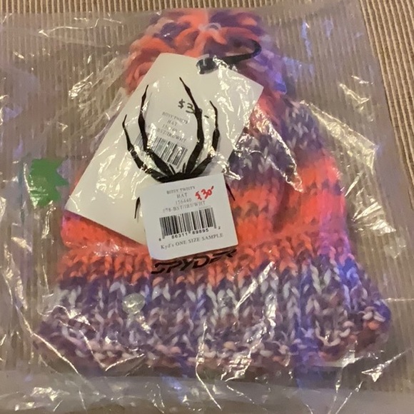 Spyder Girls Bitsy - Twisty Pom Pom Hat (Coral/Lilac) stripe - Picture 9 of 9